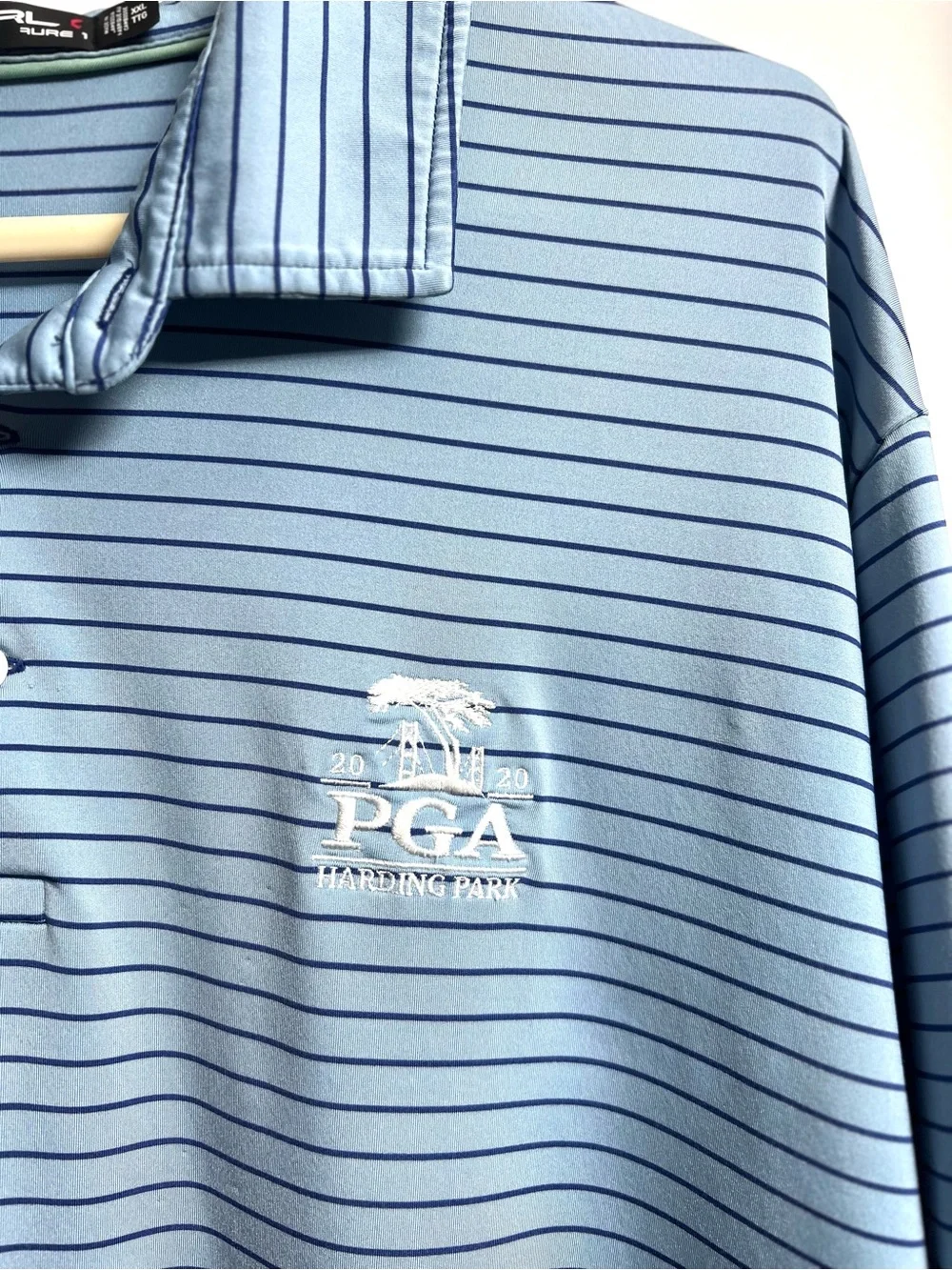 Ralph Lauren Harding Park 2020 PGA Light Blue Striped Polo with Chest Logo